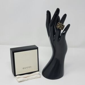 GUCCI Lion Head Gold Tone Metal with Rhinestone inside Ring Size 5